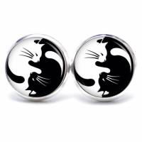 Ohrstecker Ohrhänger Clipse Ying Yang Katze Katzen schwarz weiß - verschiedene Größen - Edelstahl - Geschenkidee Bild 1