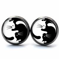 Ohrstecker Ohrhänger Clipse Ying Yang Katze Katzen schwarz weiß - verschiedene Größen - Edelstahl - Geschenkidee Bild 2