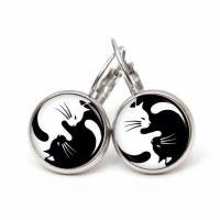 Ohrstecker Ohrhänger Clipse Ying Yang Katze Katzen schwarz weiß - verschiedene Größen - Edelstahl - Geschenkidee Bild 4