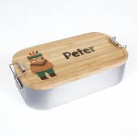 Lunchbox personalisiert, Brotdose für Kinder bedruckt mit Name, Brotbox für Kindergarten, Edelstahldose mit Bambusdeckel Bild 2