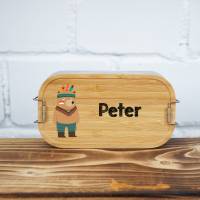 Lunchbox personalisiert, Brotdose für Kinder bedruckt mit Name, Brotbox für Kindergarten, Edelstahldose mit Bambusdeckel Bild 7