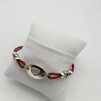 Leder-Perlen-Armband in rot silber, mit Herz-Ornament, 22cm lang variabel anpassbar Bild 1