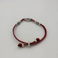 Leder-Perlen-Armband in rot silber, mit Herz-Ornament, 22cm lang variabel anpassbar Bild 4