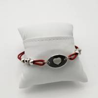 Leder-Perlen-Armband in rot silber, mit Herz-Ornament, 22cm lang variabel anpassbar Bild 6