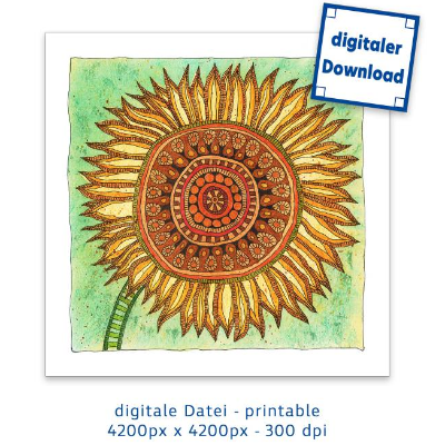 Digitale Datei, Kunst zum Ausdrucken, 1 Sonnenblume, 4200 px x 4200 px, 300 dpi