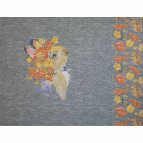 Jersey Panel mit Hase Herbst Blätter Herbsthase Boho Stenzo 120 x 150 cm