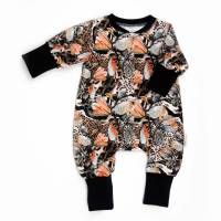 Baby Mädchen Overall Jumpsuit Einteiler Schlafanzug "Blumenliebe" im Leoparden-Look Geschenk Geburt Bild 1