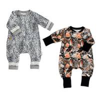 Baby Mädchen Overall Jumpsuit Einteiler Schlafanzug "Blumenliebe" im Leoparden-Look Geschenk Geburt Bild 2