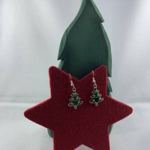 grünes Weihnachtsbäumchen mit Glitzersteinen * Tannenbaum * Weihnachtsbaumohrringe * Weihnachtsohrringe * Hängeohrringe Bild 2
