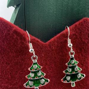 grünes Weihnachtsbäumchen mit Glitzersteinen * Tannenbaum * Weihnachtsbaumohrringe * Weihnachtsohrringe * Hängeohrringe Bild 3