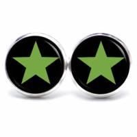 Ohrstecker, Ohrhänger, Clipse Stern Sterne grün schwarz - verschiedene Größen - Edelstahl Bild 1