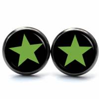 Ohrstecker, Ohrhänger, Clipse Stern Sterne grün schwarz - verschiedene Größen - Edelstahl Bild 2