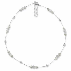 Braut Kette mit Perlen weiß creme, 925 Silber, Swarovski Steine, Schmucketui, Perlenkette Hochzeit, Perlencollier Bild 3