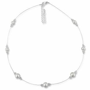 Kette Hochzeit Perlen creme weiß, Swarovski Steine, 925 Silber, Edles Schmucketui, Perlenkette, Halskette mit Perlen Bild 1