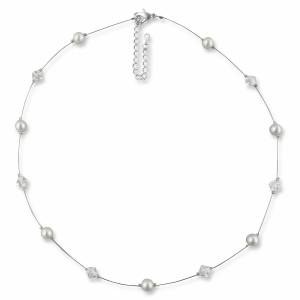 Perlenkette kleine Perlen weiß creme, 925 Silber, Swarovski Steine, Geschenkbox, Braut Kette Hochzeit, Perlen Kette Bild 1