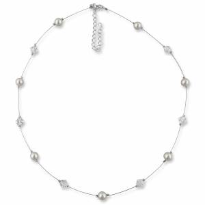 Perlenkette kleine Perlen weiß creme, 925 Silber, Swarovski Steine, Geschenkbox, Braut Kette Hochzeit, Perlen Kette Bild 2