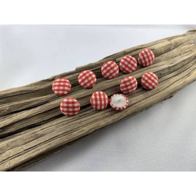 10 Knöpfe * rot-weiß kariert*  15mm * Scrapbooking * Motivknöpfe * Kinderknöpfe * rot-weiß karierte stoffüberzogene Knöp