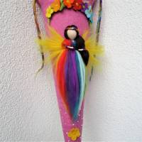 Schultüte gefilzt Filzschultüte mit Regenbogen Elfe Bild 3
