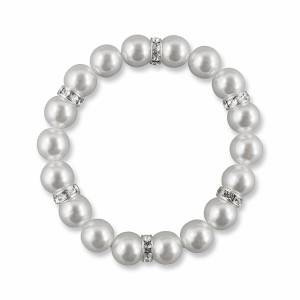 Perlenarmband edel, Perlen weiß creme, Swarovski Kristalle, Stretcharmband Perlen, Hochzeit Armband Braut, Brautschmuck Bild 1
