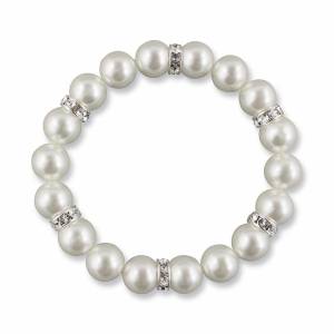 Perlenarmband edel, Perlen weiß creme, Swarovski Kristalle, Stretcharmband Perlen, Hochzeit Armband Braut, Brautschmuck Bild 2
