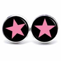 Ohrstecker, Ohrhänger, Clipse Stern Sterne rosa pink schwarz - verschiedene Größen - Edelstahl Bild 1