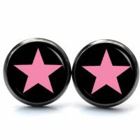 Ohrstecker, Ohrhänger, Clipse Stern Sterne rosa pink schwarz - verschiedene Größen - Edelstahl Bild 2