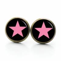 Ohrstecker, Ohrhänger, Clipse Stern Sterne rosa pink schwarz - verschiedene Größen - Edelstahl Bild 3