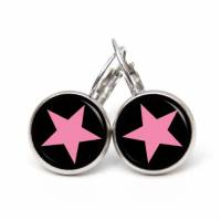 Ohrstecker, Ohrhänger, Clipse Stern Sterne rosa pink schwarz - verschiedene Größen - Edelstahl Bild 4