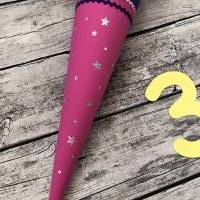 zauberhafte Schultüte mit Einhorn Glitzer Sternen in Pink Lila Bild 3