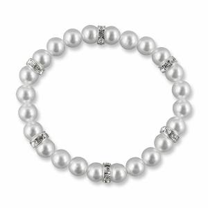 Perlenarmband, Perlen Armband weiß creme, Swarovski Strass, Elastisches Armband Gummizug, Braut Schmuck Hochzeit Bild 1