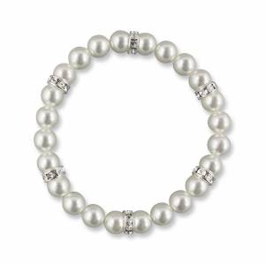 Perlenarmband, Perlen Armband weiß creme, Swarovski Strass, Elastisches Armband Gummizug, Braut Schmuck Hochzeit Bild 2