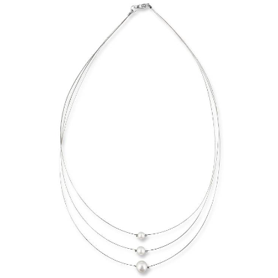 Perlen Kette mehrreihig, Perlen creme weiß, 925 Silber, Kette Hochzeit Brautschmuck, Perlencollier Modische Perlenkette