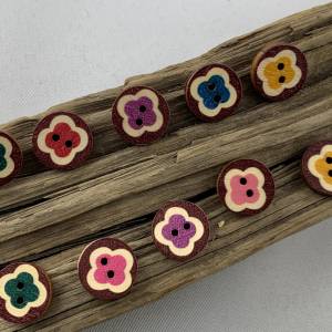 10 Holzknöpfe *natur * braune Knöpfe mit Blumen in rosa, rot, lila, gelb und blau * Holz * 15mm * Scrapbooking * Motivkn Bild 2