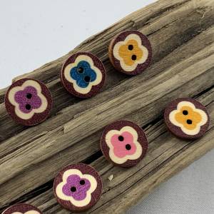 10 Holzknöpfe *natur * braune Knöpfe mit Blumen in rosa, rot, lila, gelb und blau * Holz * 15mm * Scrapbooking * Motivkn Bild 4