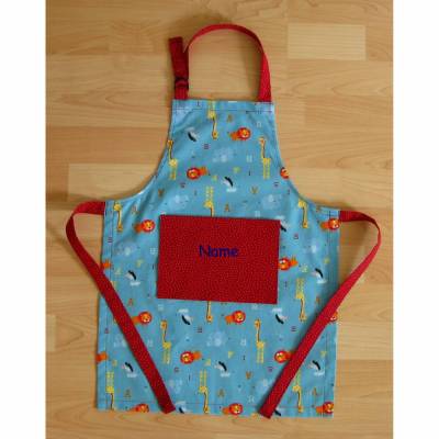 Kinderschürze - Zoo - ABC, blau - auf Wunsch personalisiert