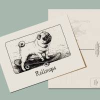 Postkarte ROLLMOPS von Künstlerin Dagmar Lüke I lustige Tiermotive Bild 1