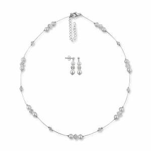 Brautschmuck Set Halskette Ohrringe, Perlen, Swarovski Kristalle, 925 Silber, Hochzeitsschmuck, Brautschmuckset Perlen Bild 1
