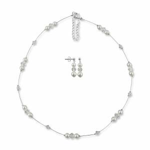 Brautschmuck Set Halskette Ohrringe, Perlen, Swarovski Kristalle, 925 Silber, Hochzeitsschmuck, Brautschmuckset Perlen Bild 2