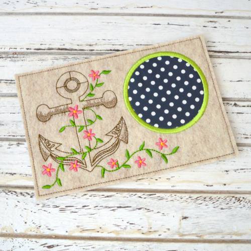 Stickdatei Untersetzer Anker mit Blumen MugRug 13x18cm und 13x20cm