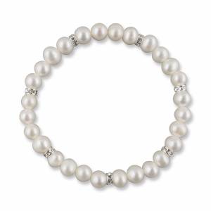 Perlen Armband Süßwasserperlen, Brautarmband echte Perlen, Swarovski Kristalle, Stretcharmband, Armkette, Brautschmuck Bild 1