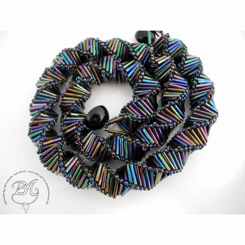 Collier Kette breit schwarz irisierend glänzend