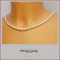 Perlenkette "Solveigh" im Vintage-Look, weiß, geknotet, verlaufend (4-7mm), mit Steckschlösschen. Bild 1