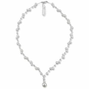 Y-Perlenkette, Perlen weiß creme, 925 Silber, Schmucketui, Swarovski Kristalle, Modische Perlen Kette, Hochzeit Schmuck Bild 2