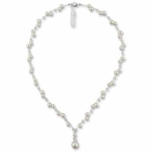 Y-Perlenkette, Perlen weiß creme, 925 Silber, Schmucketui, Swarovski Kristalle, Modische Perlen Kette, Hochzeit Schmuck Bild 3