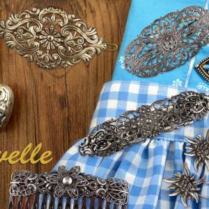 Französische Haarspange Silber, Antike Metall Haarspange, Dirndl Trachten Haarschmuck, Brautschmuck Hochzeit Haarspange Bild 7