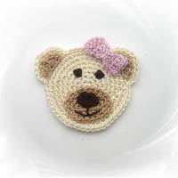 gehäkelter Aufnäher Bär, Button  Teddybär Applikation Klettie 11 cm, Farbwahl Bild 4