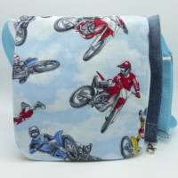 Kindergartentasche Motocross, Crossfahrer, Jeans, Upcycling, Messenger Bild 1