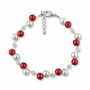 Perlenarmband rot weiß, Swarovski Strass, 925 Silber, Perlen Armband, Hochzeitsschmuck, Braut Schmuck, Armkette Perlen Bild 1