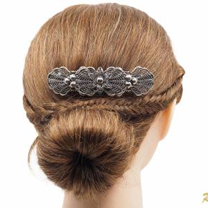 Filigrane Haarspange Silber, Französische Haarspange Antik, Trachten Schmuck Dirndl, Brautschmuck, Metall Haarspange Bild 3