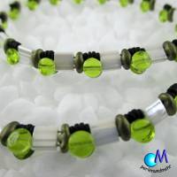 Wechsel-schmuck Magnet Glas-Perlen Collier weiß mit grün Statement-Kette  ART 3884 Bild 7